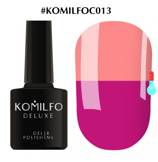 Гель-лак Komilfo DeLuxe Termo C013 (ярко-рожевий, при нагріванні -  персиково-рожевий), 8 мл