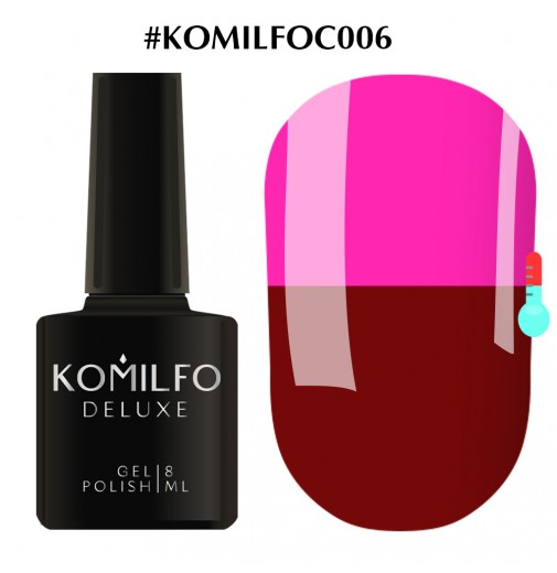 Гель-лак Komilfo DeLuxe Termo C006 (темно-вишневий, при нагріванні  яскраво-рожевий), 8 мл