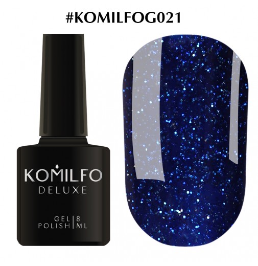 Гель-лак Komilfo DeLuxe Series №G021 (синій зі сріблястими блискітками), 8 мл