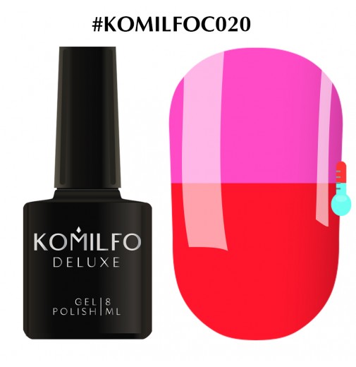 Гель-лак Komilfo DeLuxe Termo C020 (яркий красный, при нагревании - яркий розовый), 8 мл