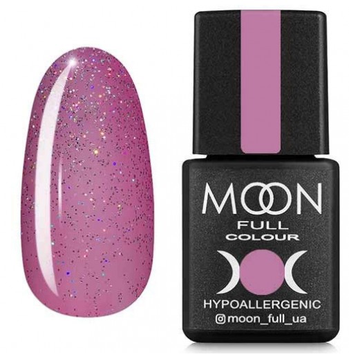 Гель-лак Moon Full №306 напівпрозорий рожевий з різнокольоровими шимерами, 8мл.