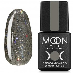 Гель-лак Moon Full №324 серебристо-оливковый с разноцветными глиттер, 8мл.