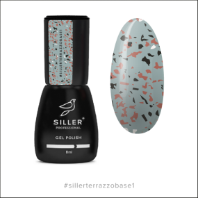 Siller Terrazzo Base №1 - камуфлирующая база для ногтей (серая с цветной поталью), 8 мл