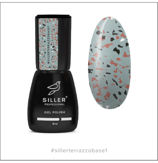 Siller Terrazzo Base №1 - камуфлююча база для нігтів (сіра з кольоровою поталлю), 8 мл