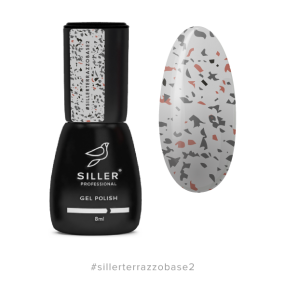 Siller Terrazzo Base №2 - камуфлирующая база для ногтей (молочно-серая с цветной поталью), 8 мл