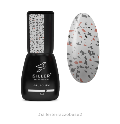 Siller Terrazzo Base №2 - камуфлирующая база для ногтей (молочно-серая с цветной поталью), 8 мл