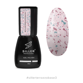 Siller Terrazzo Base №3 - камуфлирующая база для ногтей (розовая с цветной поталью), 8 мл