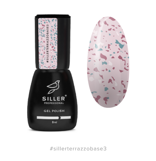 Siller Terrazzo Base №3 - камуфлююча база для нігтів (рожева з кольоровою поталлю), 8 мл