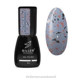 Siller Terrazzo Base №4 - камуфлирующая база для ногтей (темно-серая с цветной поталью), 8 мл