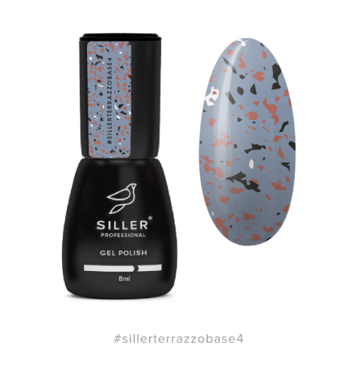 Siller Terrazzo Base №4 - камуфлююча база для нігтів (темно-сіра з кольоровою поталлю), 8 мл