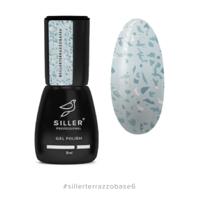 Siller Terrazzo Base №6 - камуфлирующая база для ногтей (молочная с бирюзовой поталью), 8 мл