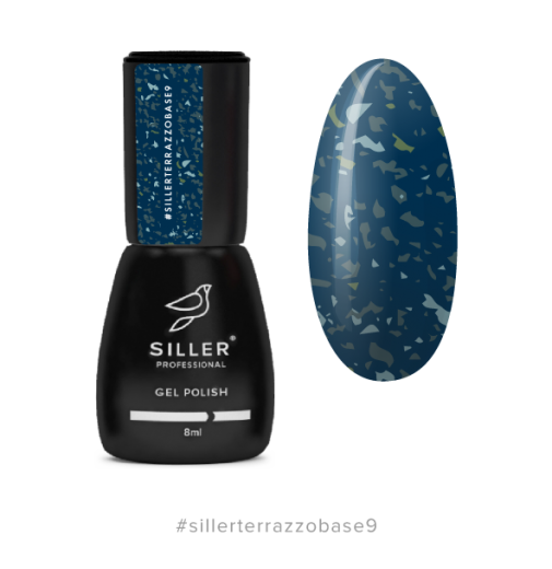 Siller Terrazzo Base №9 - камуфлююча база для нігтів (бірюзово-синя з салатовою поталлю), 8 мл