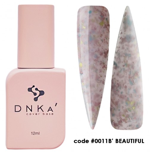 DNK Cover Base №0011b Beautiful, 12 мл молочно-рожевий із різнокольоровою поталью