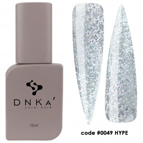 DNK Cover Base №0049 Hype, 12 мл срібний світловідбиваючий з паєтками різного розміру