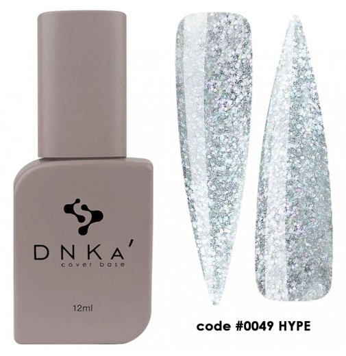 DNK Cover Base №0049 Hype, 12 мл серебрянный светоотражающий с паетками разного размеру