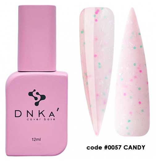 DNK Cover Base №0057 Candy, 12 мл рожевий із зеленою та рожевою крошкою