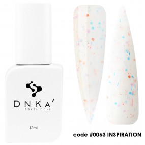 DNK Cover Base №0063 Inspirationi, 12 мл молочний з різнокольоровою поталлю