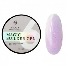SAGA professional Builder Gel magic 06 (пудровый с разноцветной поталью), 15 мл