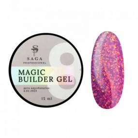 SAGA professional Builder Gel magic 08 (розовый с разноцветной поталью), 15 мл
