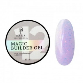 SAGA professional Builder Gel magic 12 (лиловый с разноцветной поталью), 15 мл