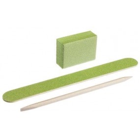 Kodi Набор для маникюра 04, колір  зеленый  (пилочка 120/120, баф 120/120, апельсинова палочка)