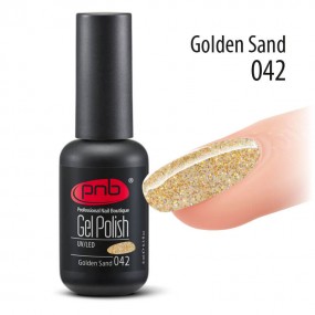 Гель-лак PNB 042 Gold Sand (Золотой с голографическими блестками), 8 мл